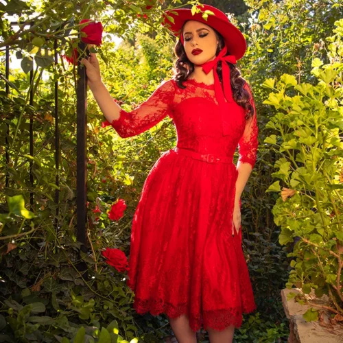 FINAL SALE - Mourning Dress In Crimson Lace -Elegant Ladies Wear Red Mourning Dress 2