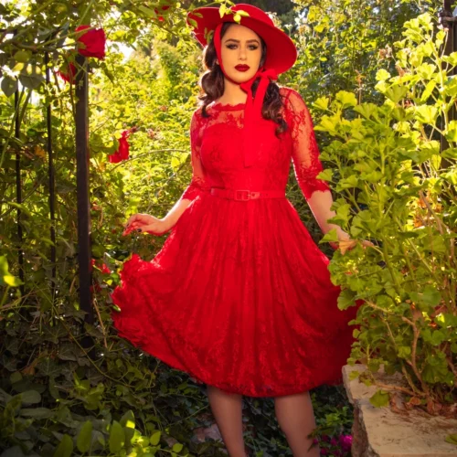 FINAL SALE - Mourning Dress In Crimson Lace -Elegant Ladies Wear Red Mourning Dress 3