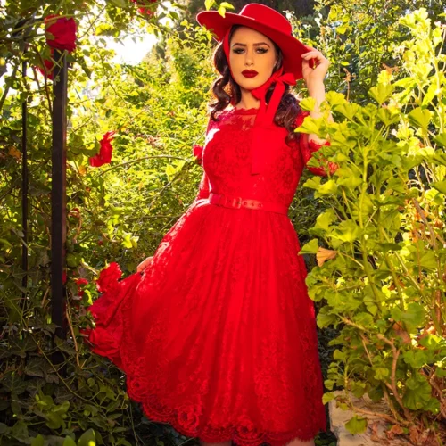 FINAL SALE - Mourning Dress In Crimson Lace