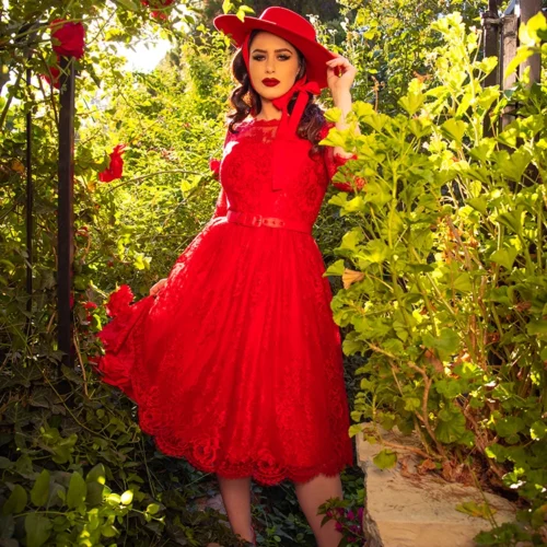 FINAL SALE - Mourning Dress In Crimson Lace -Elegant Ladies Wear Red Mourning Dress 6