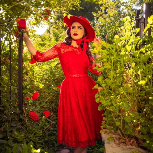 FINAL SALE - Mourning Dress In Crimson Lace -Elegant Ladies Wear Red Mourning Dress 7