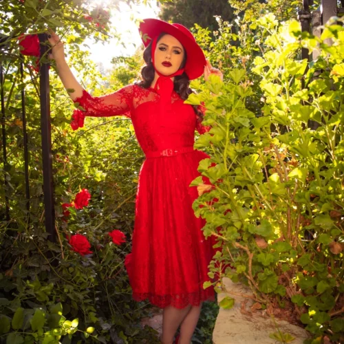 FINAL SALE - Mourning Dress In Crimson Lace -Elegant Ladies Wear Red Mourning Dress 9