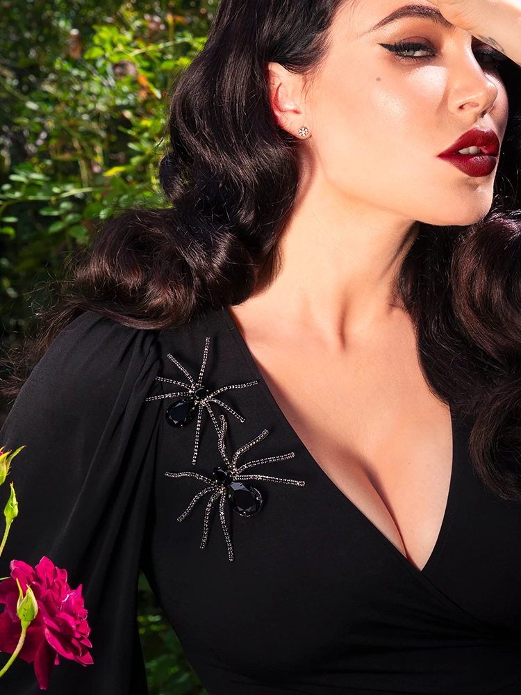 FINAL SALE - Black Widow Rhinestone Spider Brooch - BLACK 4 FINAL SALE - Black Widow Rhinestone Spider Brooch - BLACK - Image 2