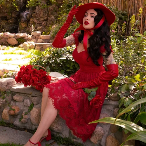 FINAL SALE - Southern Gothic Skirt In Crimson -Elegant Ladies Wear Southern Gothic Red 10