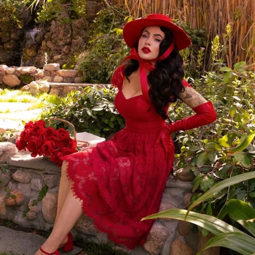 FINAL SALE - Southern Gothic Skirt In Crimson -Elegant Ladies Wear Southern Gothic Red 12