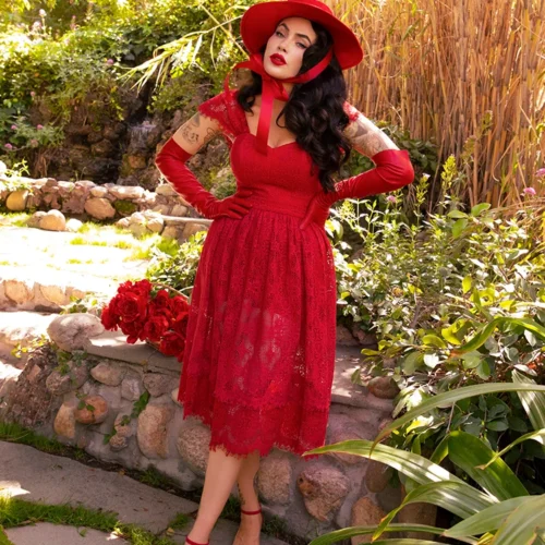 FINAL SALE - Southern Gothic Skirt In Crimson -Elegant Ladies Wear Southern Gothic Red 5