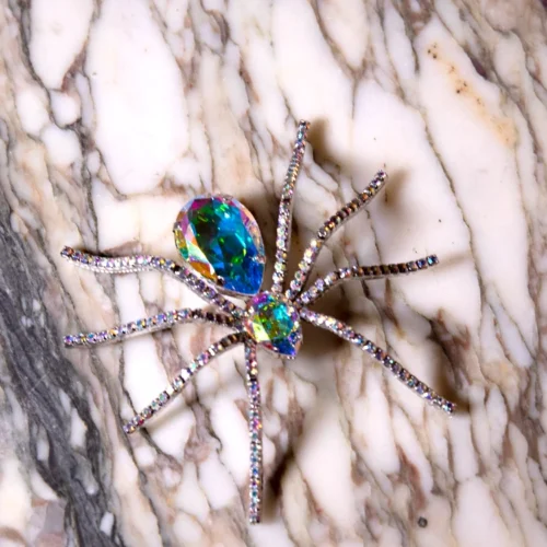 FINAL SALE - Black Widow Rhinestone Spider Brooch - AURORA BOREALIS -Elegant Ladies Wear Spider Brooch 6