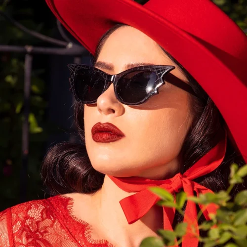 Vamp Batwing Sunglasses In Smoke Spider Web -Elegant Ladies Wear Spiderweb Vamps 3