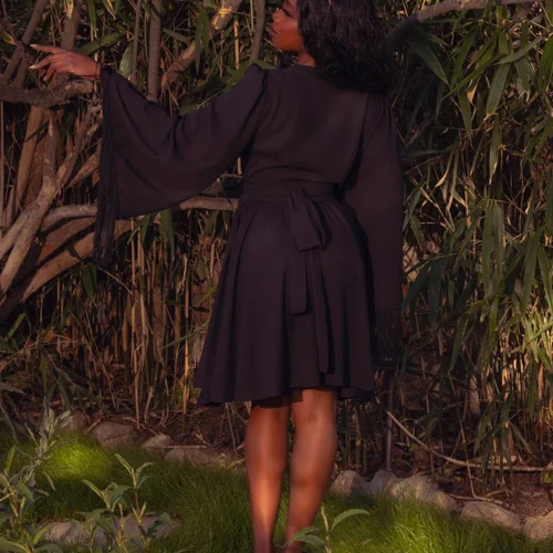 Styx Wrap Dress With Fringe In Black -Elegant Ladies Wear Styx Dress Black 1