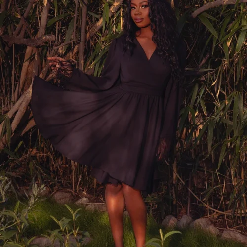 Styx Wrap Dress With Fringe In Black -Elegant Ladies Wear Styx Dress Black 3