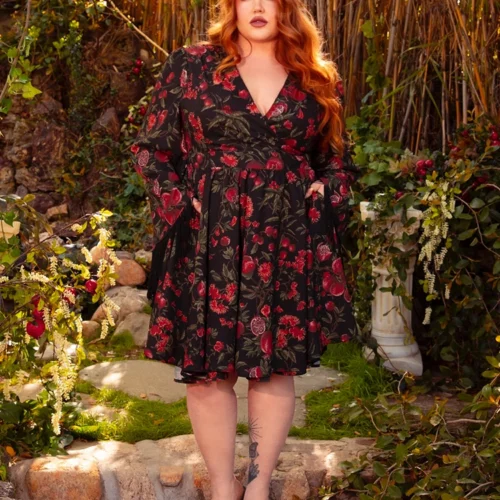 FINAL SALE - Styx Wrap Dress With Fringe In Pomegranate Print -Elegant Ladies Wear Styx Dress Pom 11