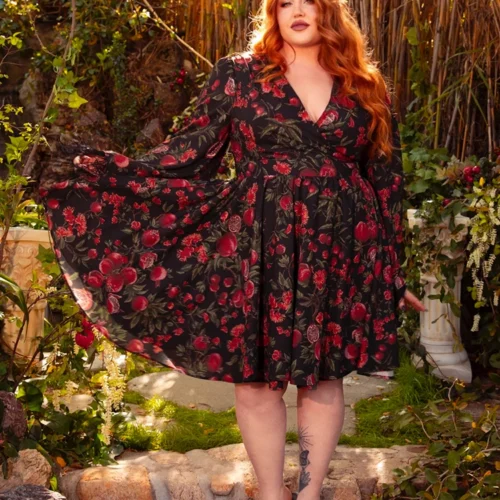 FINAL SALE - Styx Wrap Dress With Fringe In Pomegranate Print -Elegant Ladies Wear Styx Dress Pom 12