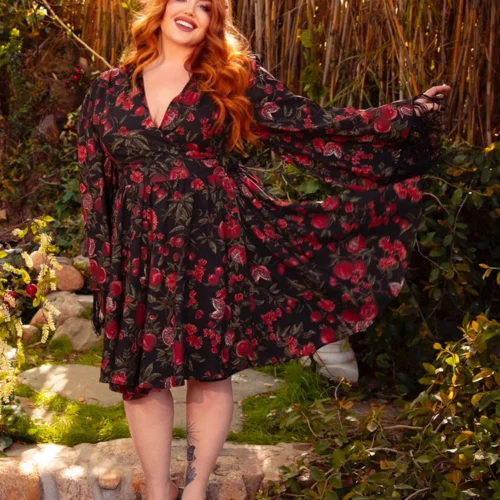 FINAL SALE - Styx Wrap Dress With Fringe In Pomegranate Print -Elegant Ladies Wear Styx Dress Pom 13