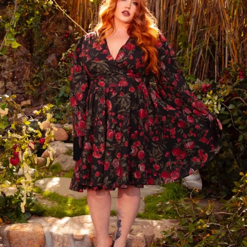 FINAL SALE - Styx Wrap Dress With Fringe In Pomegranate Print -Elegant Ladies Wear Styx Dress Pom 16