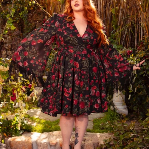 FINAL SALE - Styx Wrap Dress With Fringe In Pomegranate Print -Elegant Ladies Wear Styx Dress Pom 19