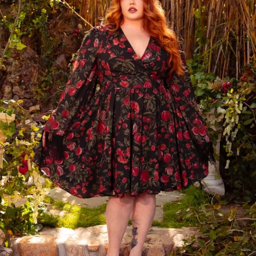 FINAL SALE - Styx Wrap Dress With Fringe In Pomegranate Print -Elegant Ladies Wear Styx Dress Pom 20