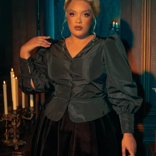 FINAL SALE - Taffeta Edwardian Blouse In Black 12 FINAL SALE - Taffeta Edwardian Blouse In Black -Elegant Ladies Wear Taffeta Edwardian Blouse 2