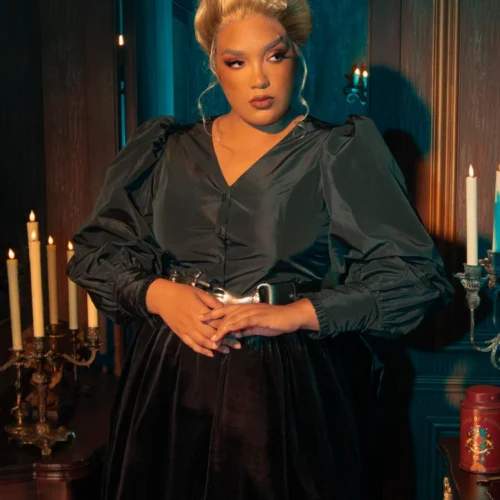 FINAL SALE - Taffeta Edwardian Blouse In Black