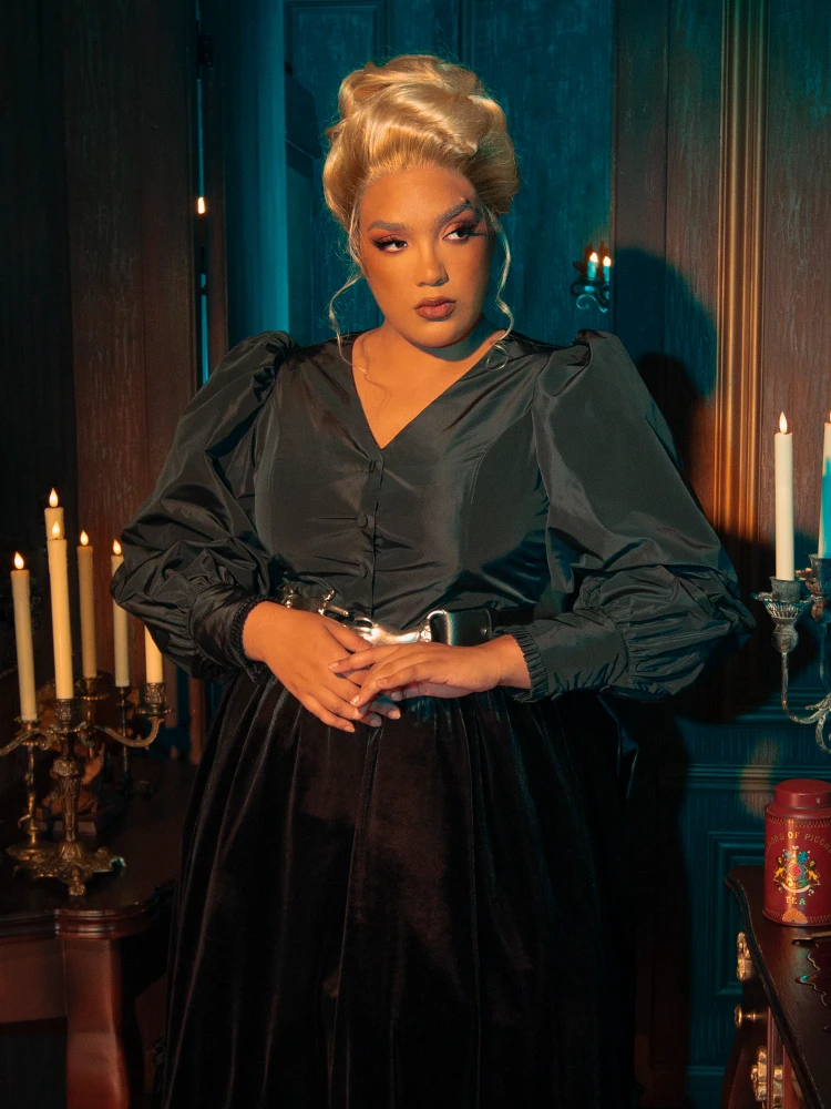 FINAL SALE - Taffeta Edwardian Blouse In Black 3 FINAL SALE - Taffeta Edwardian Blouse In Black