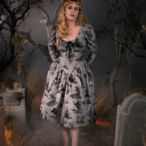 Sleepy Hollow™ Gothic Tales Toile Swing Dress In Grey -Elegant Ladies Wear Toile Swing 6