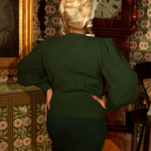 Victorian Knit Cardigan In Hunter Green -Elegant Ladies Wear Victorian Buttomn Up Green 2