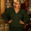 Victorian Knit Cardigan In Hunter Green -Elegant Ladies Wear Victorian Buttomn Up Green 3