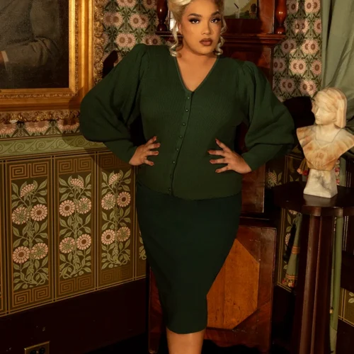 Victorian Knit Cardigan In Hunter Green -Elegant Ladies Wear Victorian Buttomn Up Green 8