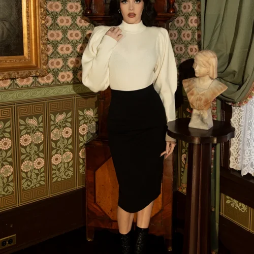 Vamp Pencil Skirt In Black -Elegant Ladies Wear Victorian Sweater Cream 26 8f709f99 c9d6 4ddf 9454 925fa0a16e9d