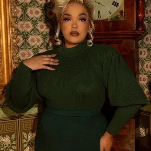 Victorian Cycling Pullover Sweater In Hunter Green -Elegant Ladies Wear Victorian Sweater Green 3