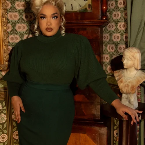 Victorian Cycling Pullover Sweater In Hunter Green -Elegant Ladies Wear Victorian Sweater Green 4