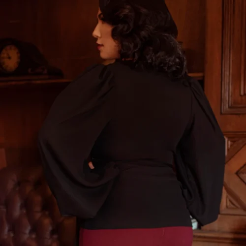 Georgette Wrap Top In Black -Elegant Ladies Wear Wrap Blouse Black 2