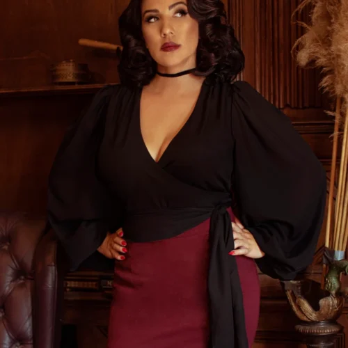 Georgette Wrap Top In Black -Elegant Ladies Wear Wrap Blouse Black 4