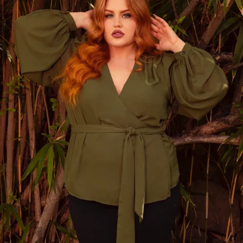 Elegant Ladies Wear -Elegant Ladies Wear Wrap Blouse Olive 4