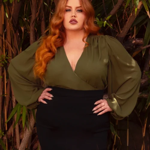 Georgette Wrap Top In Olive -Elegant Ladies Wear Wrap Blouse Olive 5