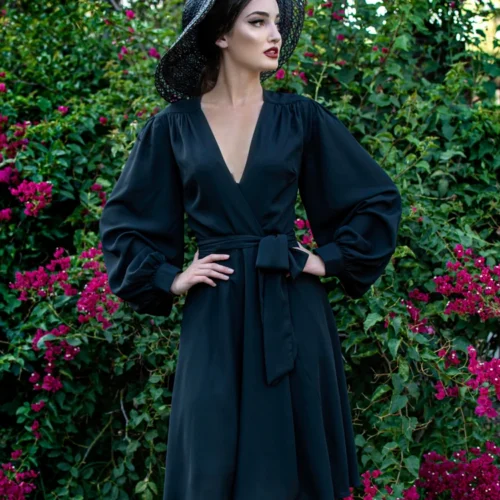 Faux Wrap Dress In Black