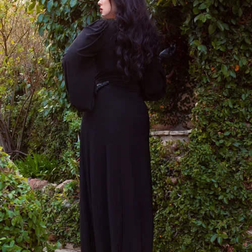 Black Widow Wrap Gown In Solid Black -Elegant Ladies Wear Wrap Dress Black 2