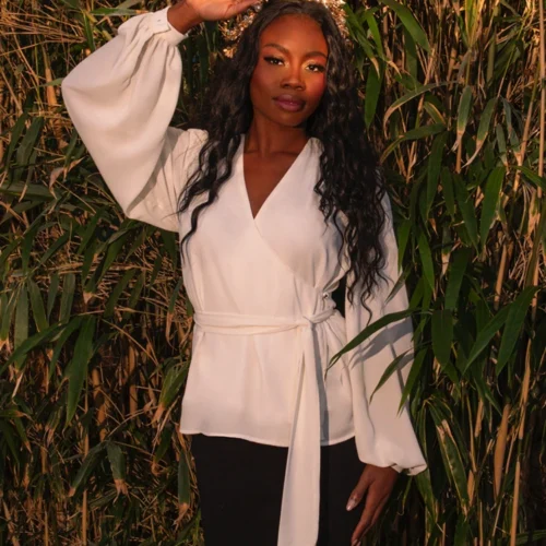 Georgette Wrap Top In Ivory 19 Georgette Wrap Top In Ivory -Elegant Ladies Wear Wrap Top Ivory 5