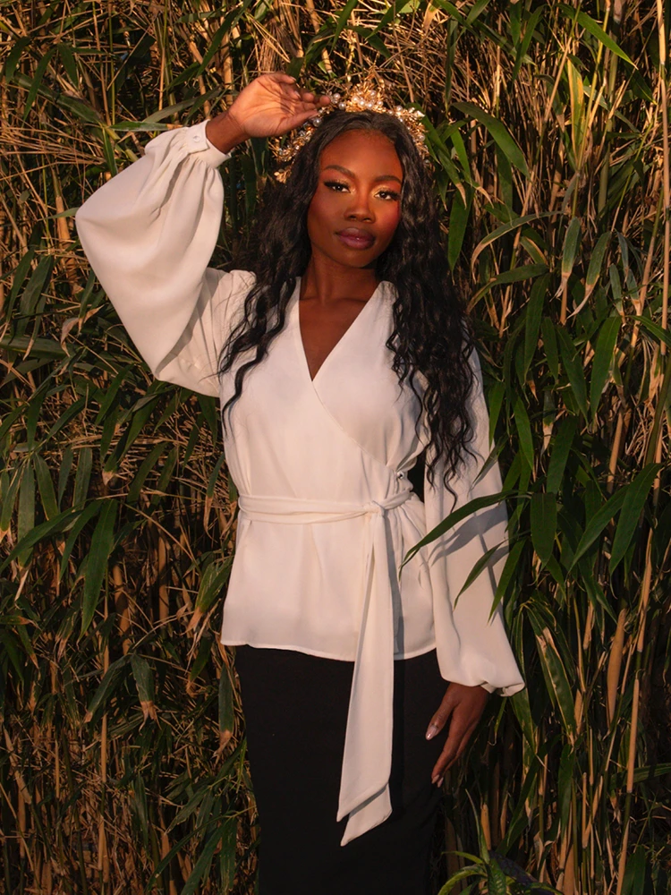 Georgette Wrap Top In Ivory 11 Georgette Wrap Top In Ivory - Image 9