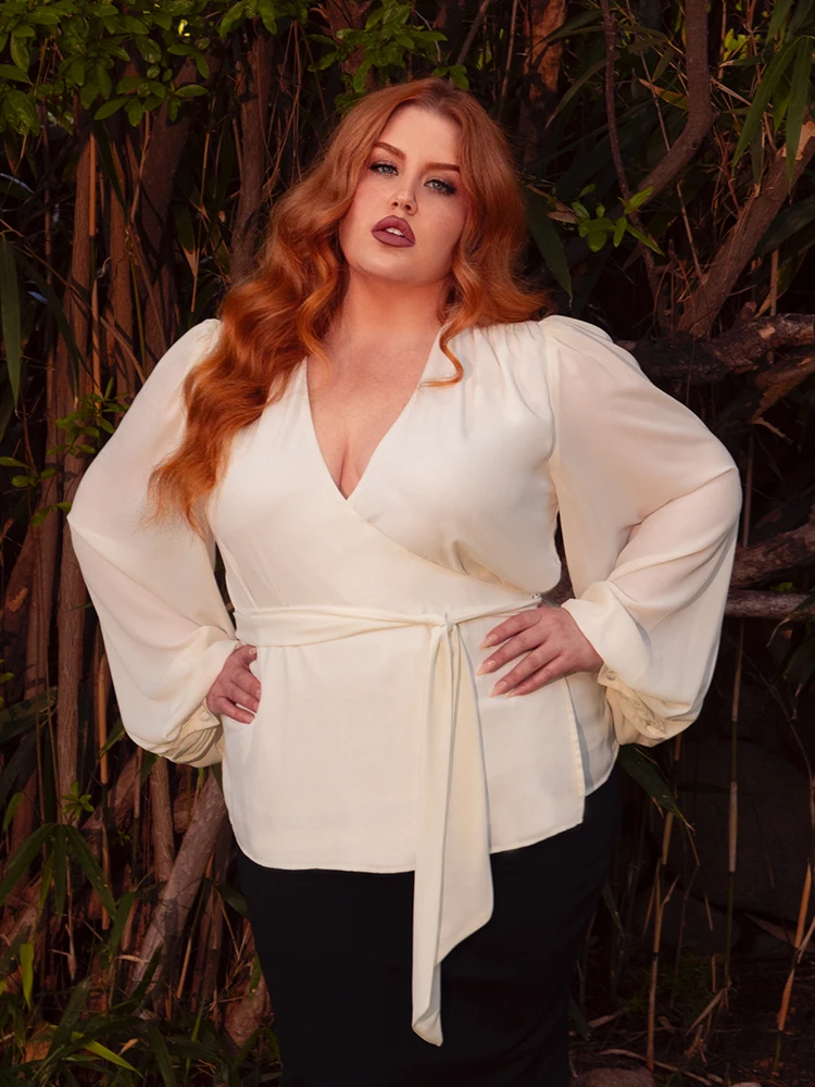 Georgette Wrap Top In Ivory 5 Georgette Wrap Top In Ivory - Image 3