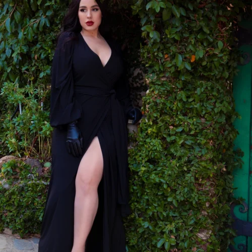 Black Widow Wrap Gown In Solid Black
